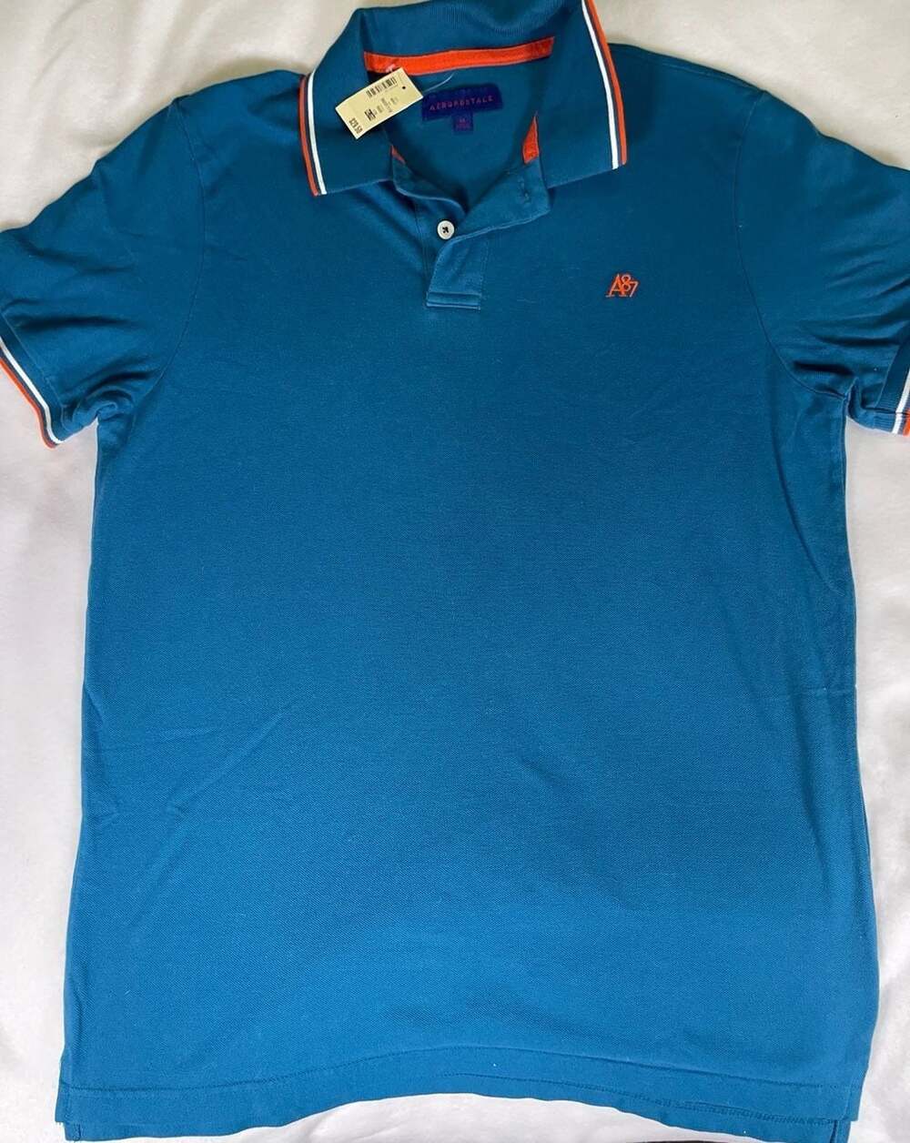 Aeropostale A87 Pique Polo Shirt Teal wi/Orange Tipping  XL